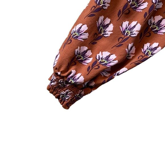 BOHME Flowy Floral Mock Neck Ruched Blouse Size XS - Picture 5 of 6